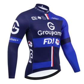 Wielershirt 2025 Groupama FDJ Lange Mouw Zwart Blauw